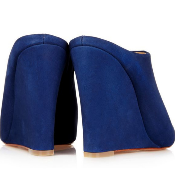 Schutz Blue/ Cobalt Suede Wedges Mules - Picture 6 of 6